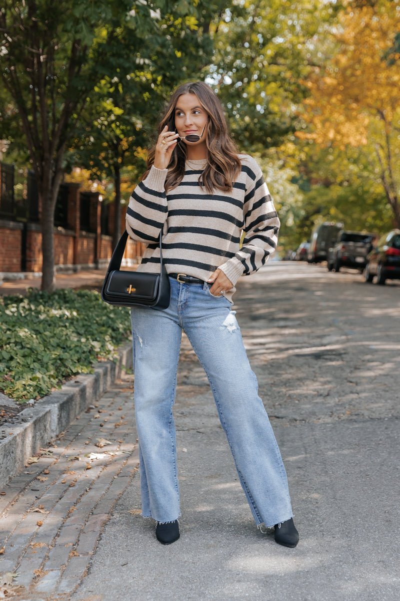 Black and Mocha Striped Pullover Sweater - Magnolia Boutique