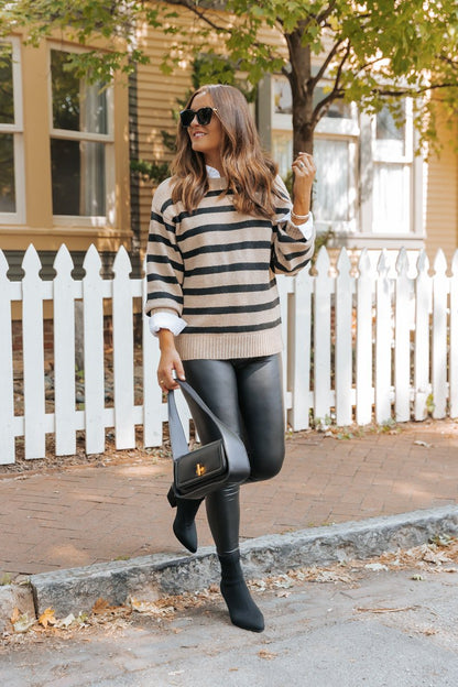 Black and Mocha Striped Pullover Sweater - Magnolia Boutique