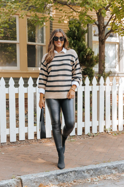 Black and Mocha Striped Pullover Sweater - Magnolia Boutique