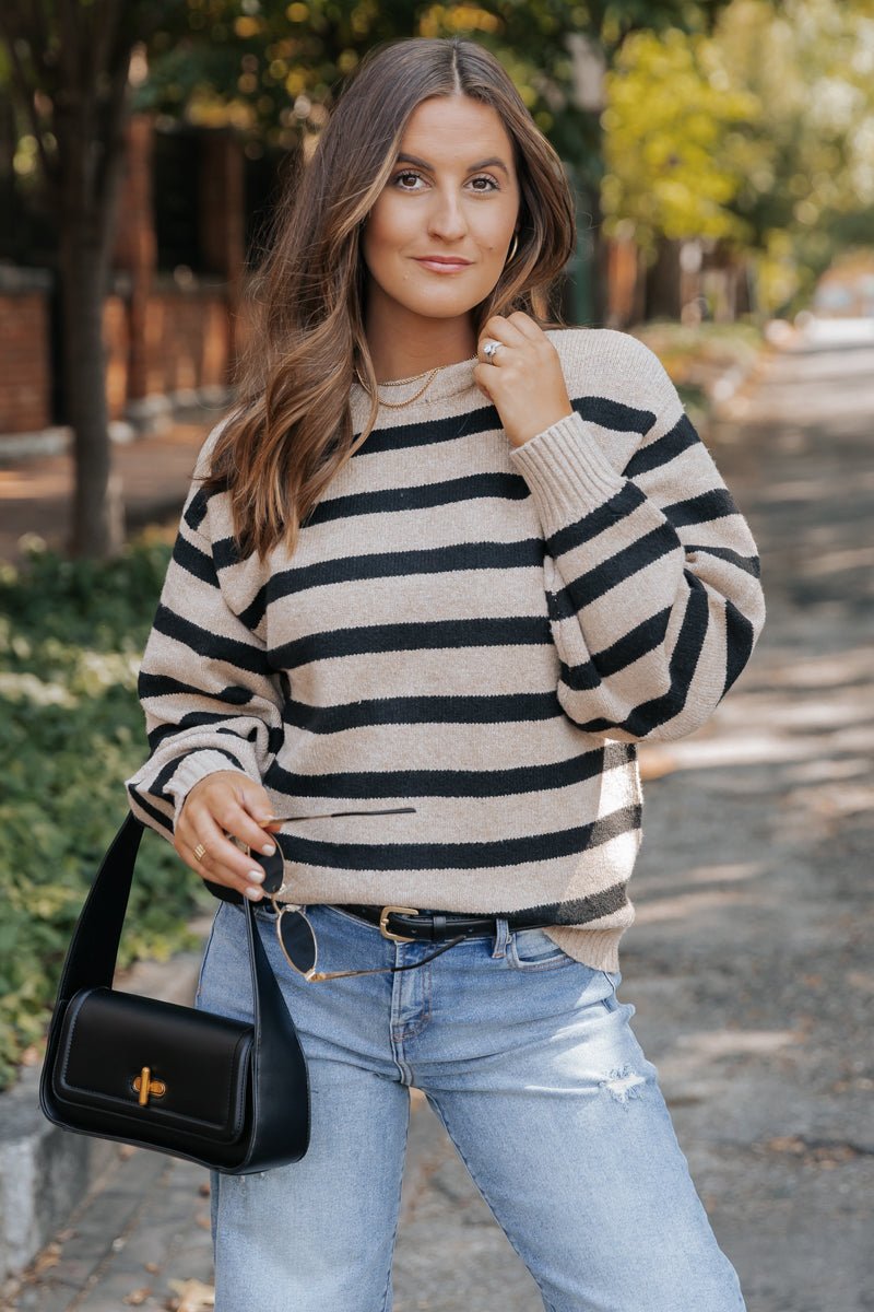 Black and Mocha Striped Pullover Sweater - Magnolia Boutique