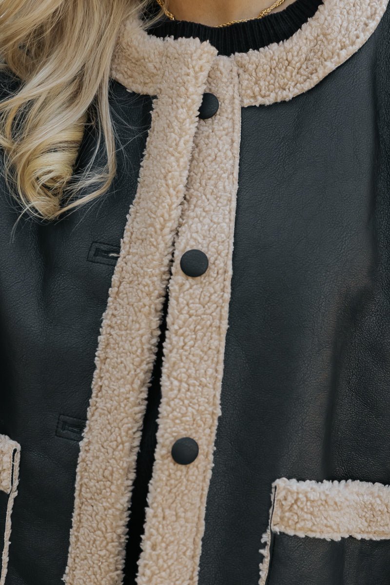 Black and Tan Sherpa Button Up Vest - Magnolia Boutique