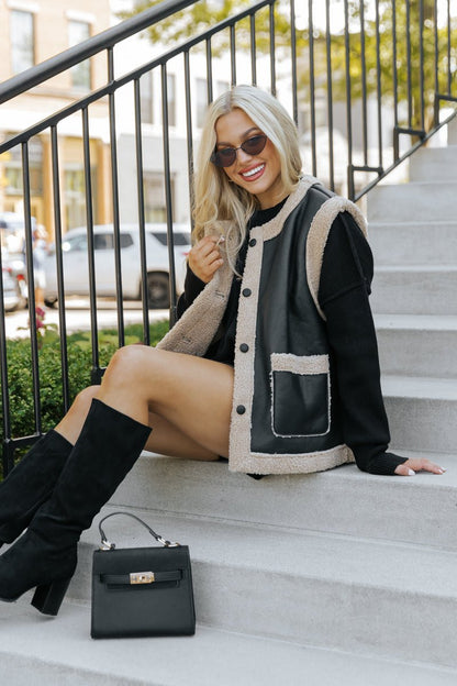 Black and Tan Sherpa Button Up Vest - Magnolia Boutique