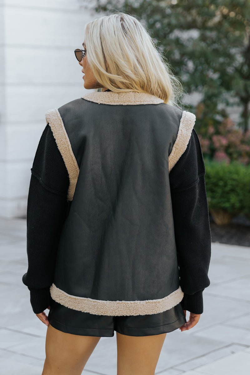 Black and Tan Sherpa Button Up Vest - Magnolia Boutique