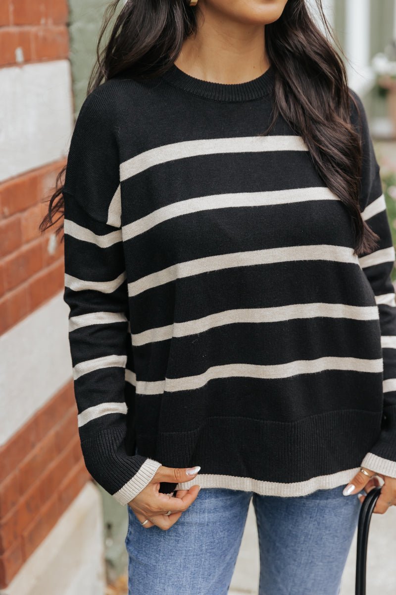 Black and Tan Striped Sweater - Magnolia Boutique