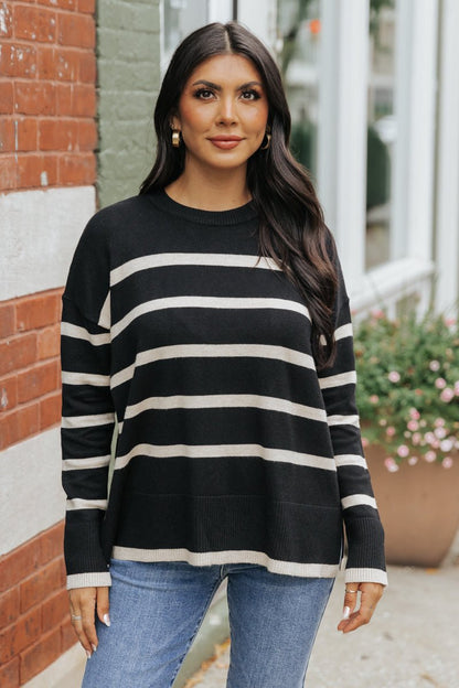 Black and Tan Striped Sweater - Magnolia Boutique