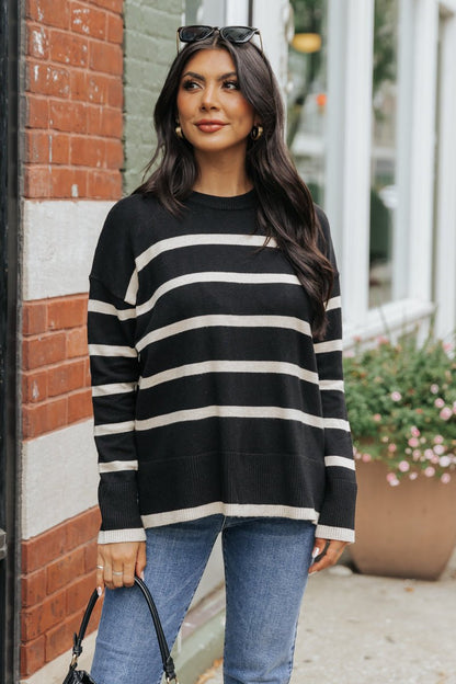 Black and Tan Striped Sweater - Magnolia Boutique