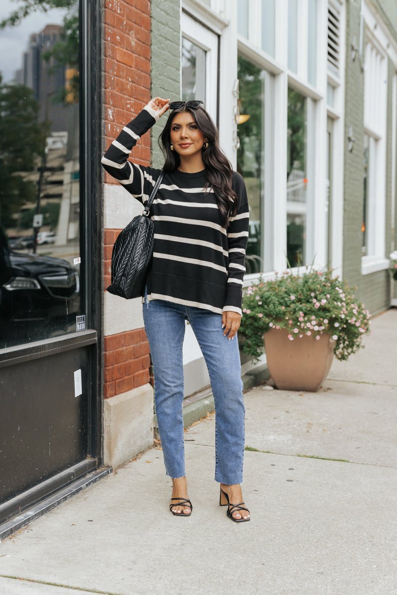 Black and Tan Striped Sweater - Magnolia Boutique