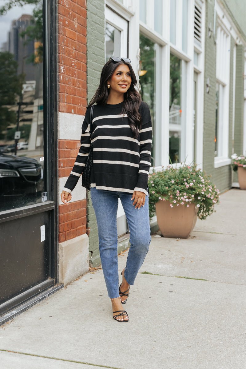 Black and Tan Striped Sweater - Magnolia Boutique