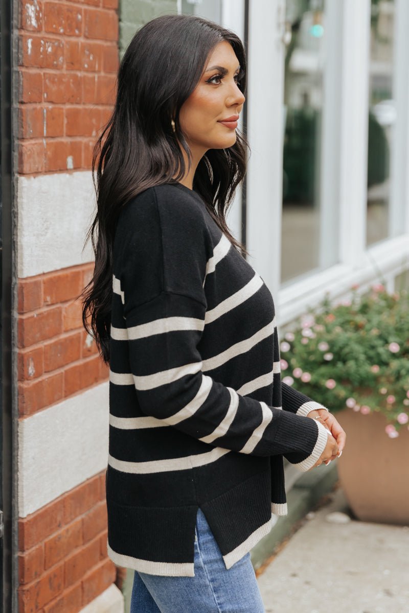 Black and Tan Striped Sweater - Magnolia Boutique