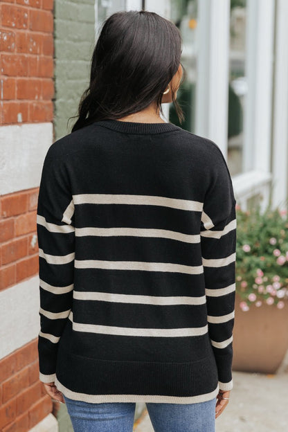 Black and Tan Striped Sweater - Magnolia Boutique