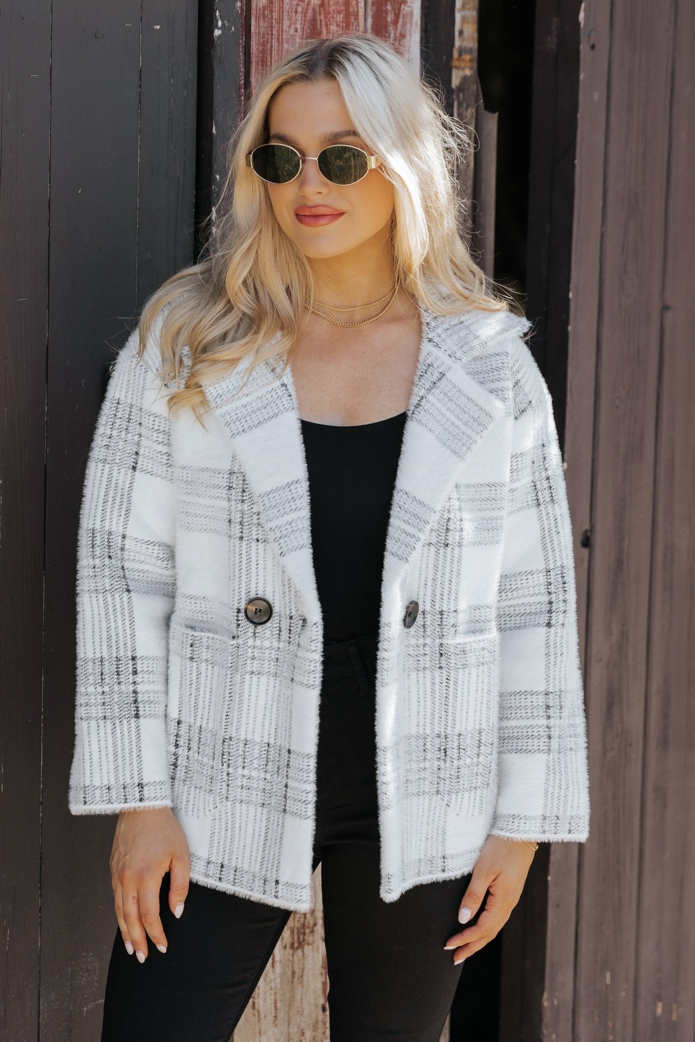 Black and White Plaid Blazer Jacket - Magnolia Boutique