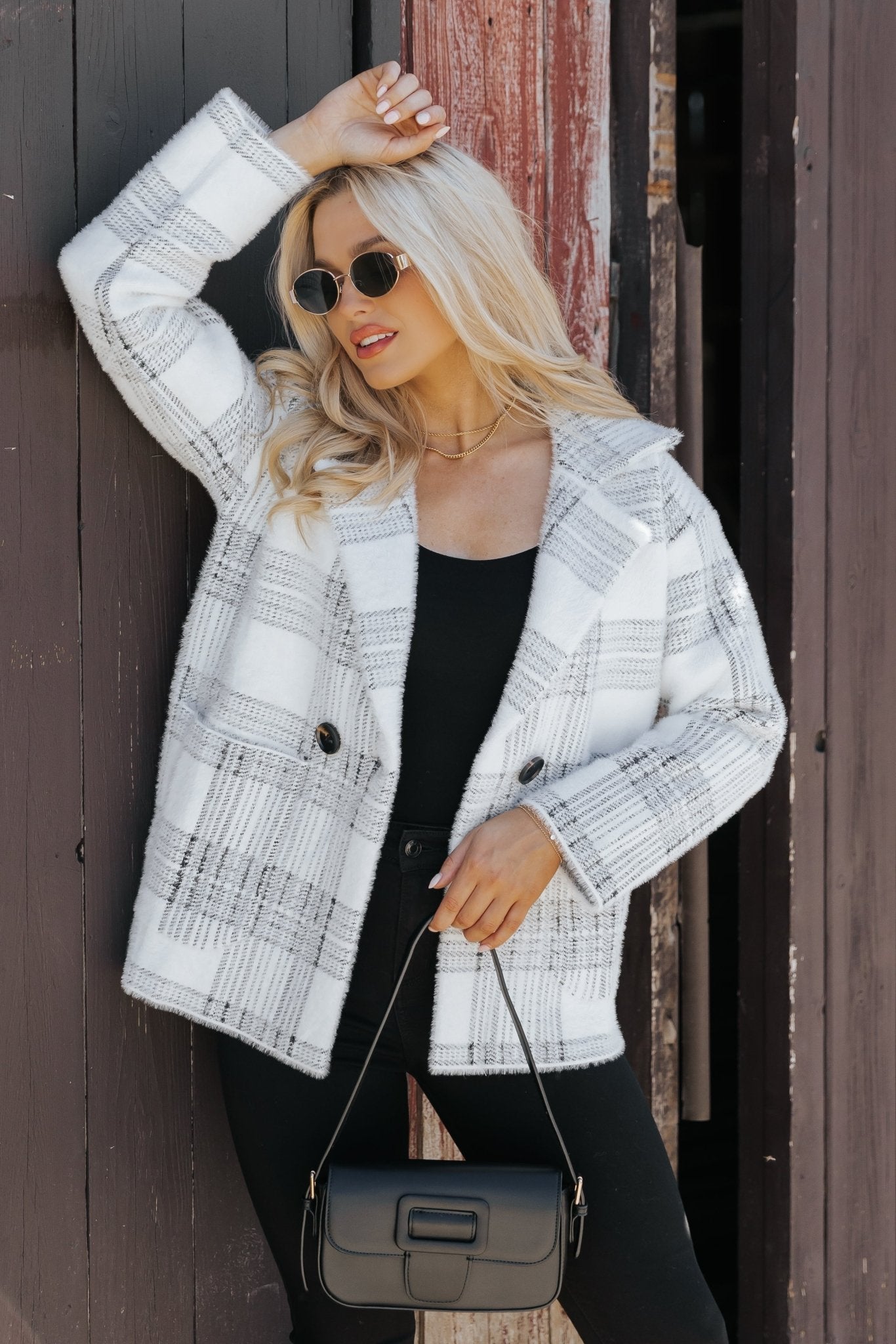 Black and White Plaid Blazer Jacket - Magnolia Boutique