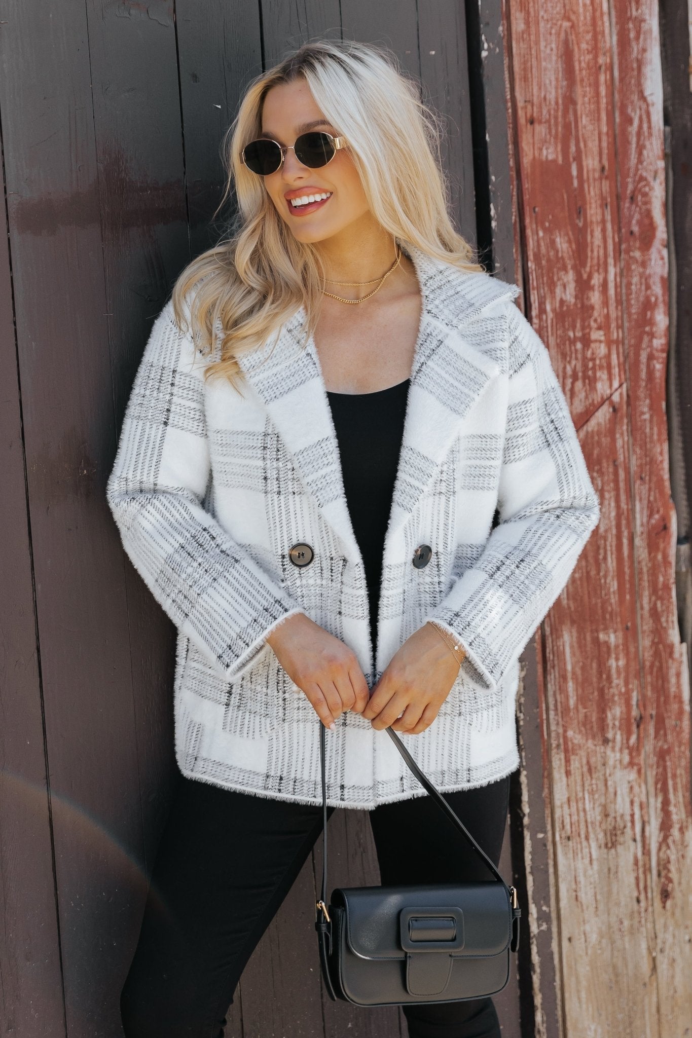 Black and White Plaid Blazer Jacket - Magnolia Boutique