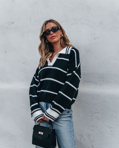 Black and White Stripe Collared Sweater - Magnolia Boutique