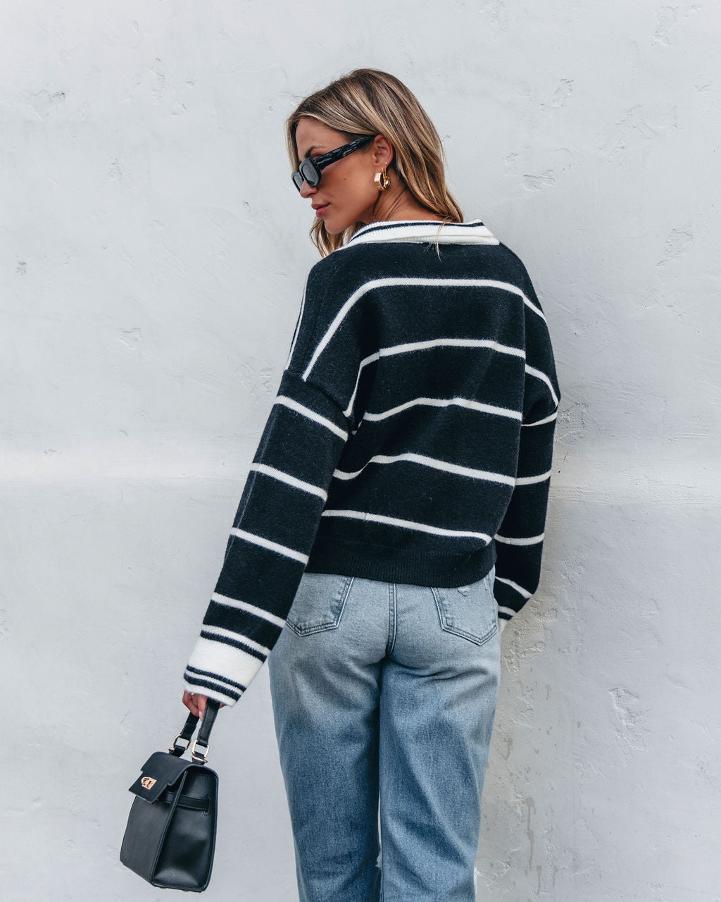 Black and White Stripe Collared Sweater - Magnolia Boutique