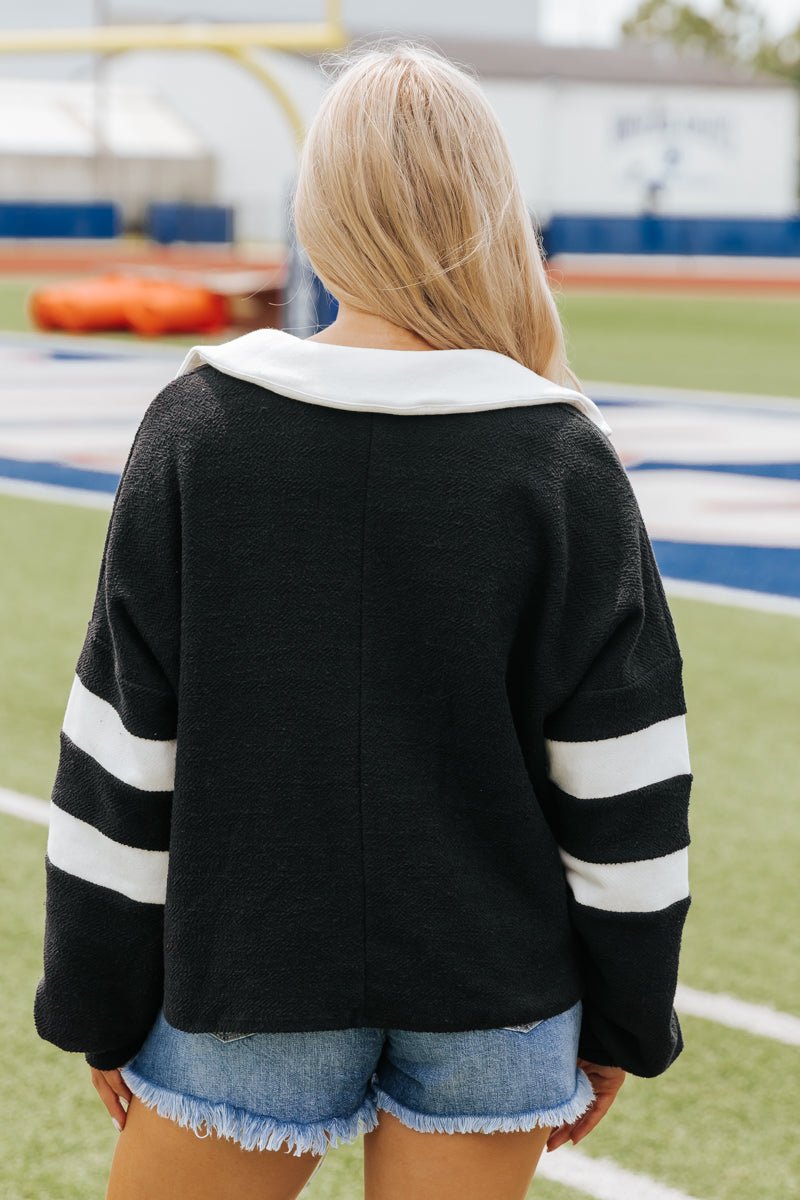 Black and White Stripe French Terry Sweater - Magnolia Boutique