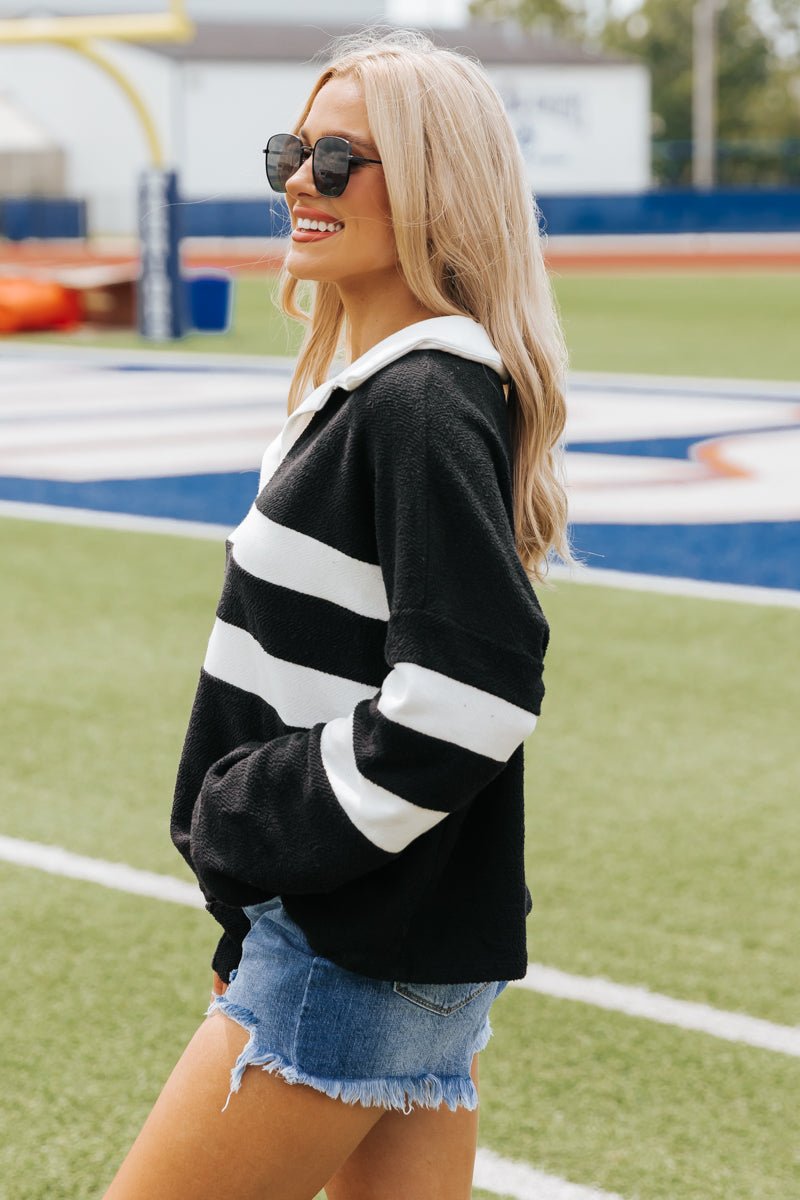 Black and White Stripe French Terry Sweater - Magnolia Boutique