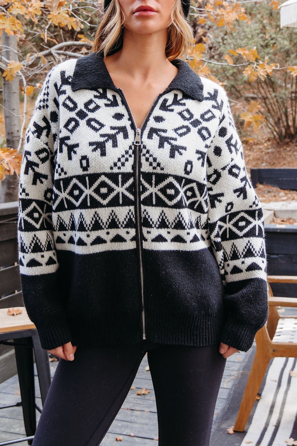 Black Aztec Print Zip Up Sweater Cardigan - Magnolia Boutique