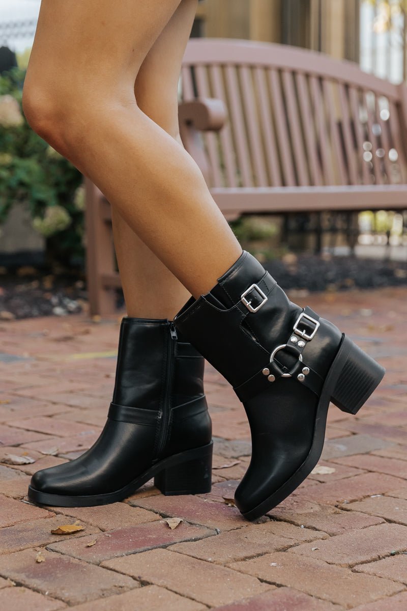 Black Belted Heeled Ankle Booties - Magnolia Boutique