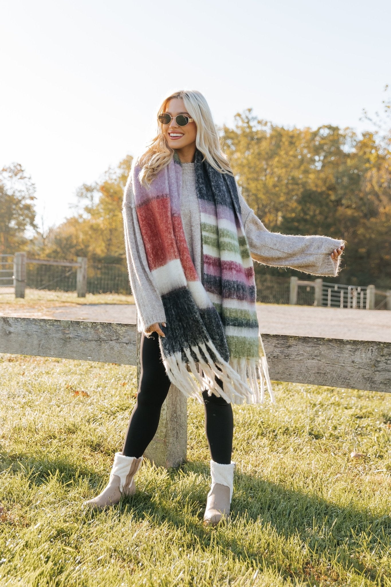 Black Brushed Multi Stripe Fringe Scarf - Magnolia Boutique