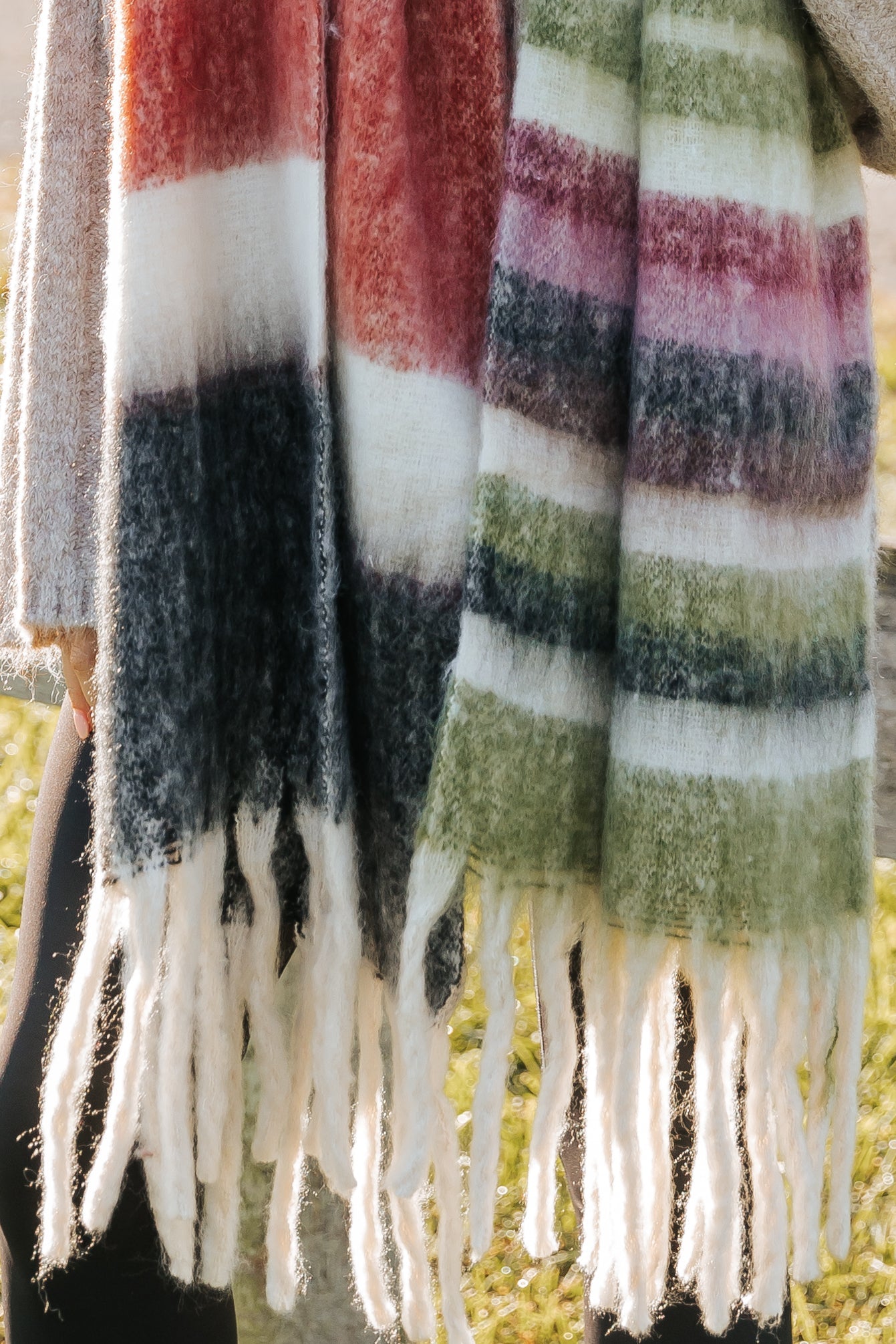 Black Brushed Multi Stripe Fringe Scarf - Magnolia Boutique