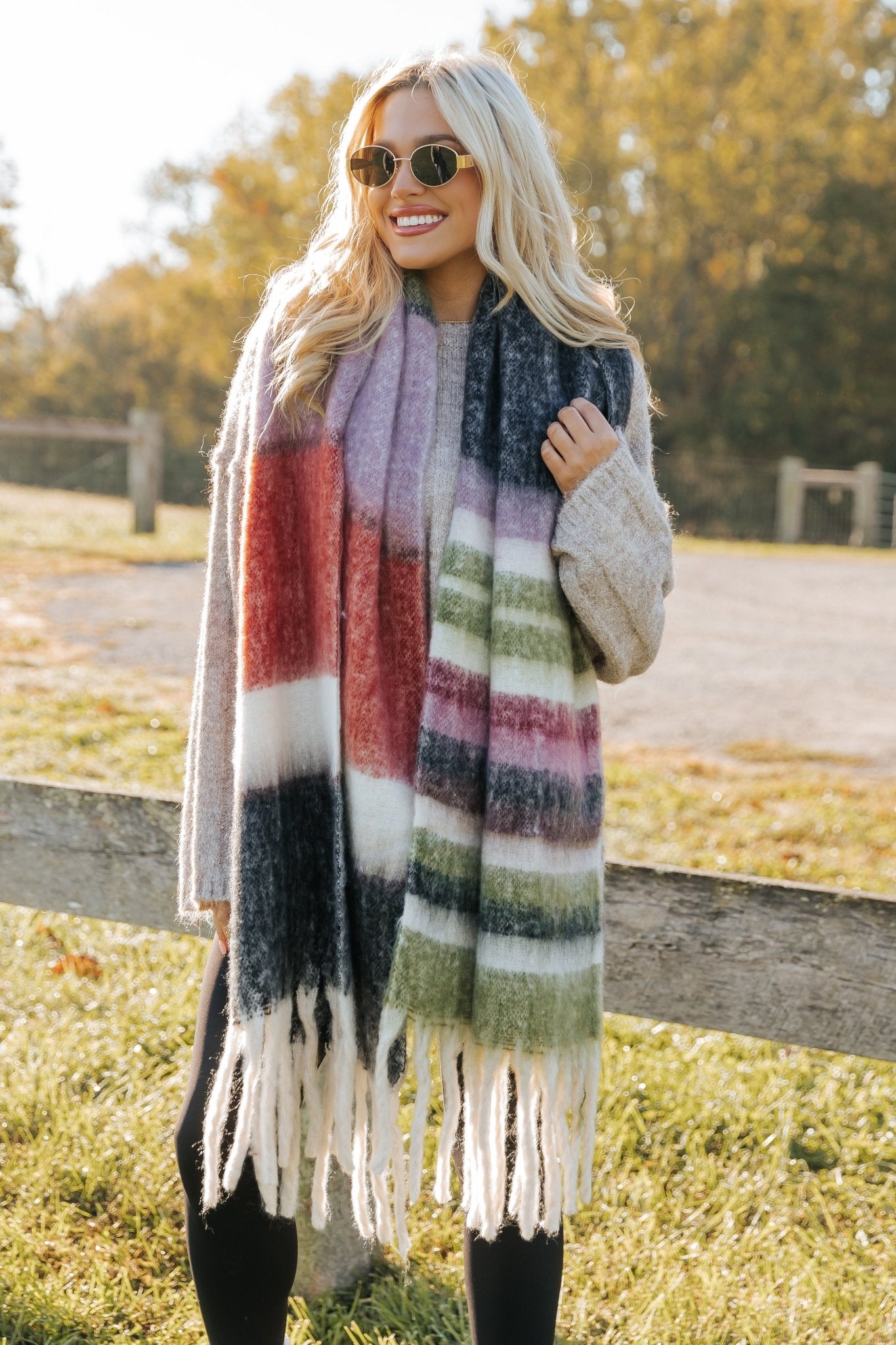 Black Brushed Multi Stripe Fringe Scarf - Magnolia Boutique