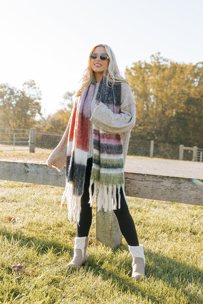 Black Brushed Multi Stripe Fringe Scarf - Magnolia Boutique