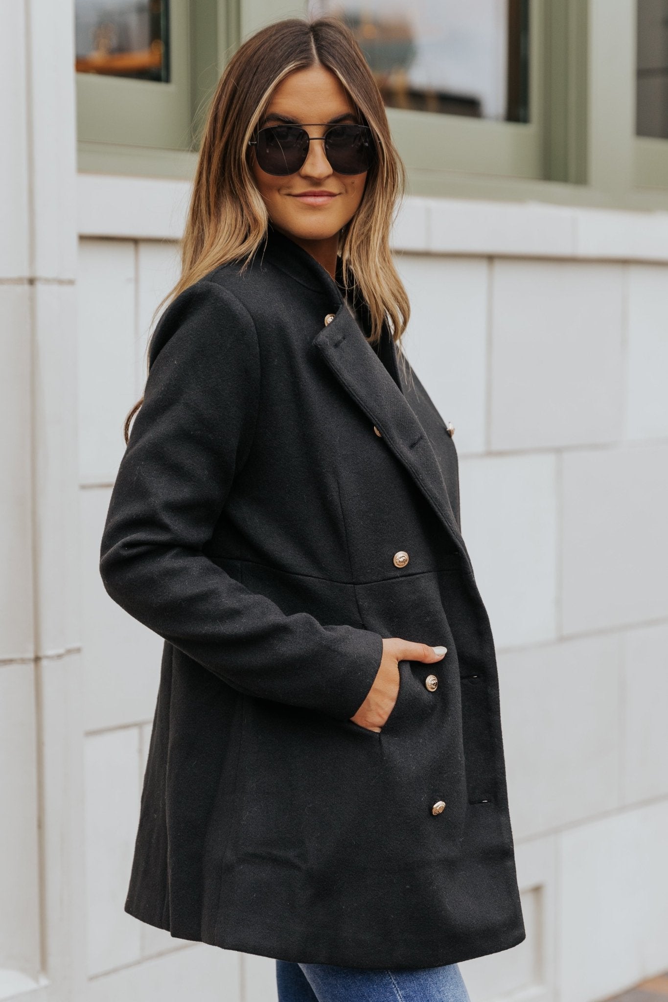 Black Double Breasted Peacoat - Magnolia Boutique