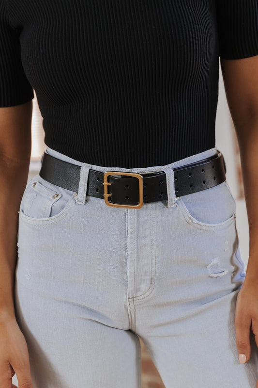 Black Double Pronged Leather Belt - Magnolia Boutique