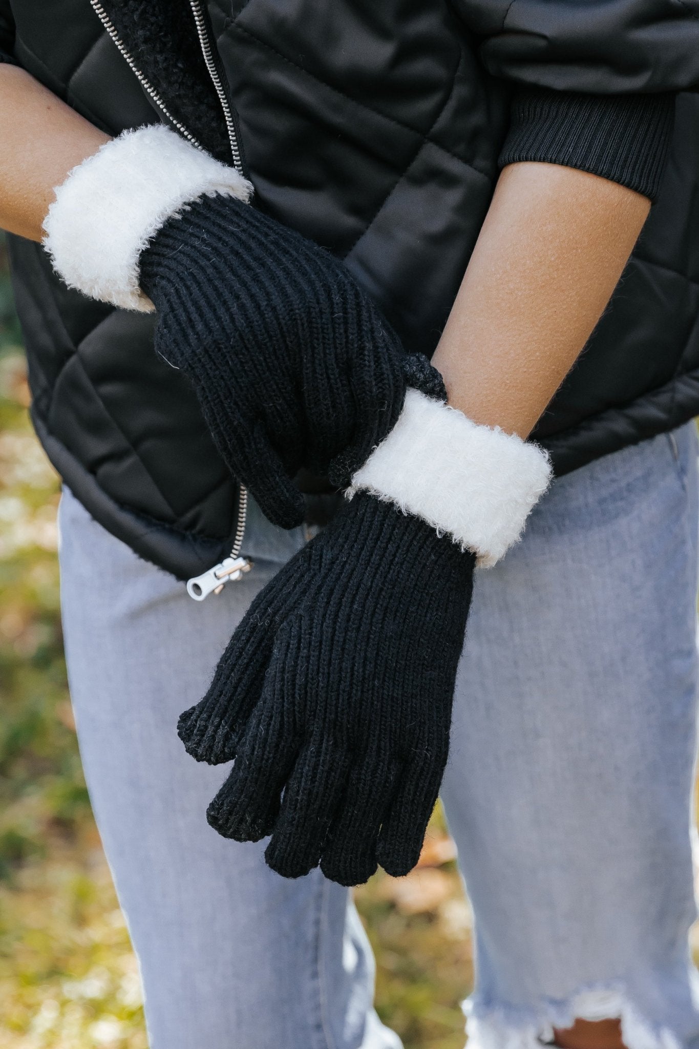 Black Faux Fur Smart Touch Gloves - Magnolia Boutique