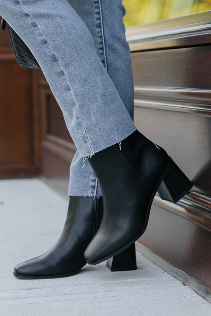 Black Faux Leather Heeled Ankle Booties - Magnolia Boutique