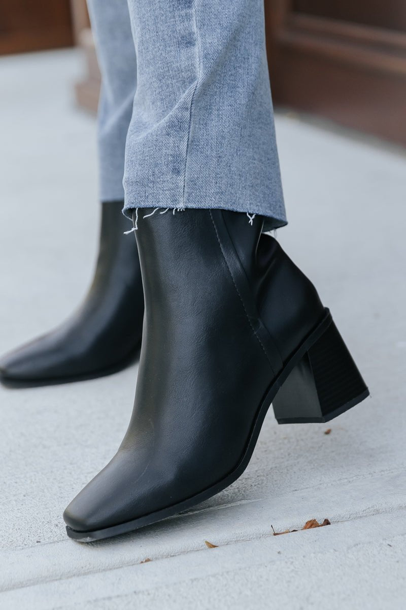 Black Faux Leather Heeled Ankle Booties - Magnolia Boutique