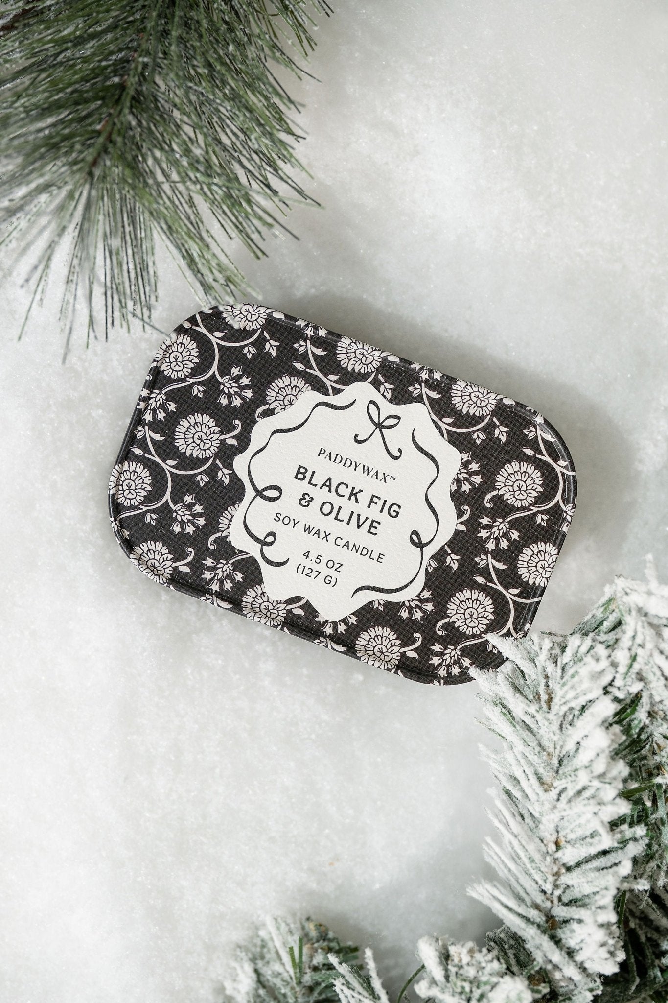 Black Fig & Olive Print Tin Soy Candle - FINAL SALE