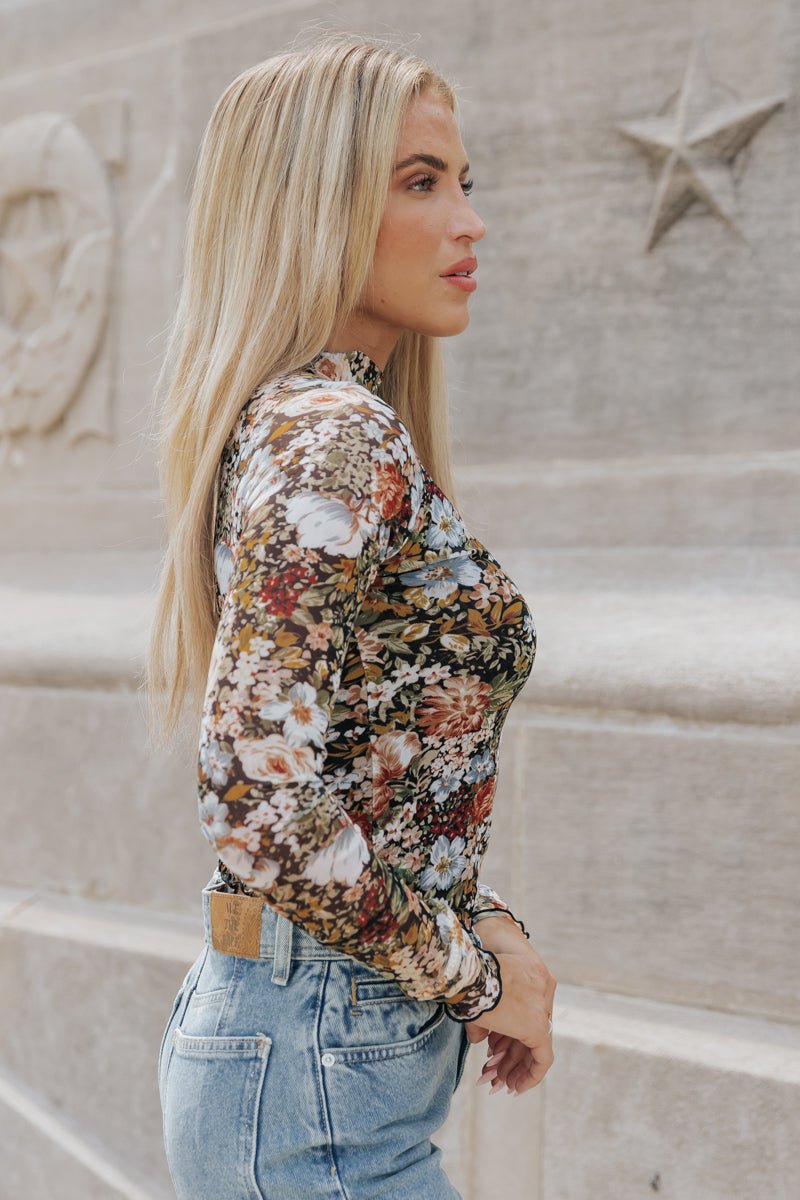 Black Floral Mesh Top - Magnolia Boutique