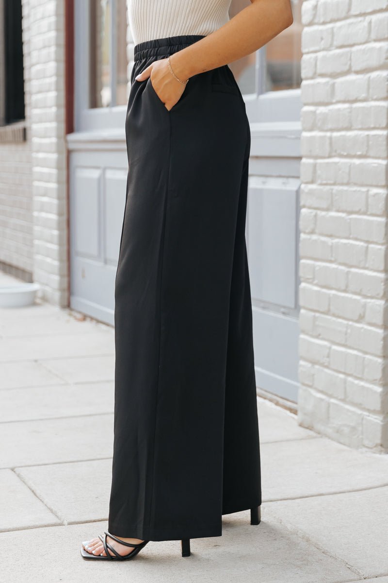 Black Front Seam Wide Leg Pants - Magnolia Boutique