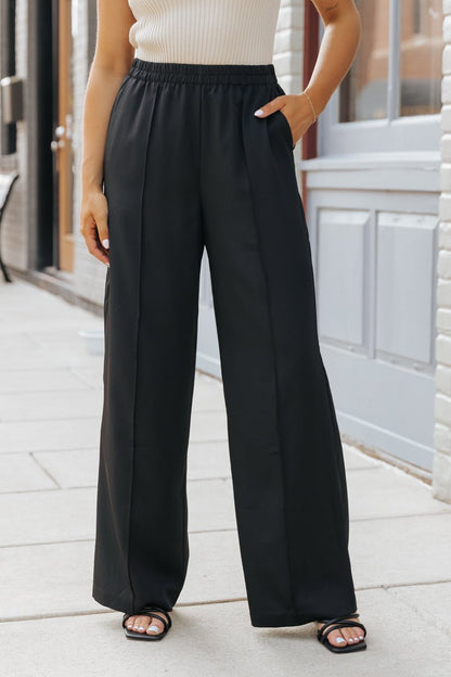 Black Front Seam Wide Leg Pants - Magnolia Boutique