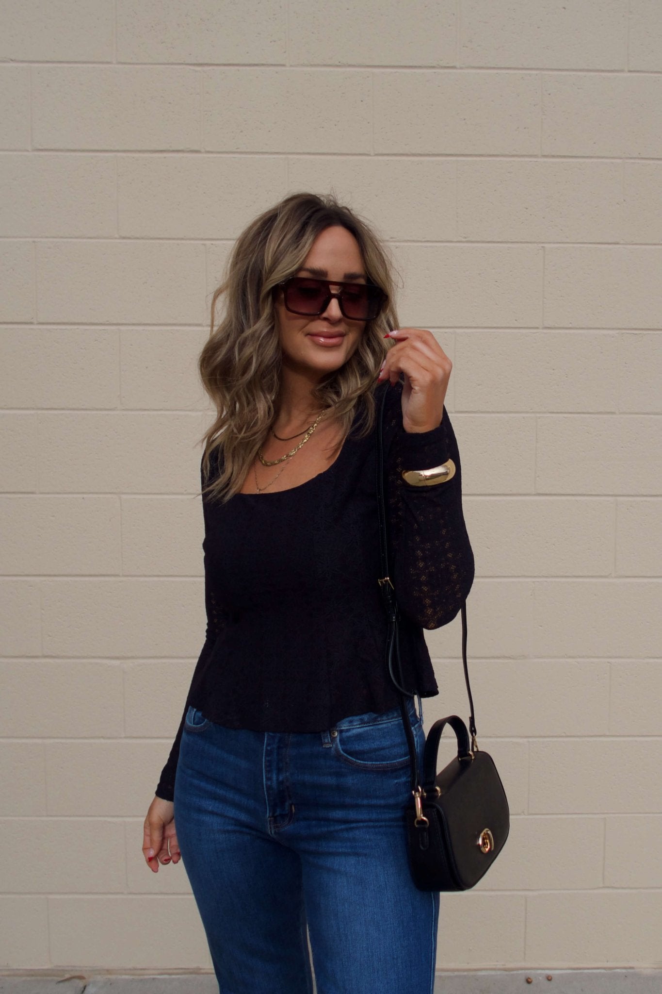 Black Lace Princess Seam Top