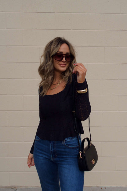 Black Lace Princess Seam Top