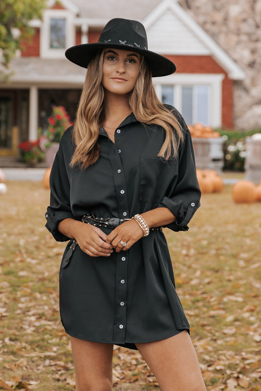 Black Long Sleeve Button Down Shirt Dress