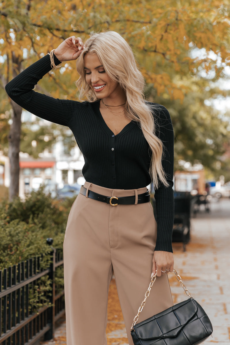 Black Long Sleeve Button Up Top
