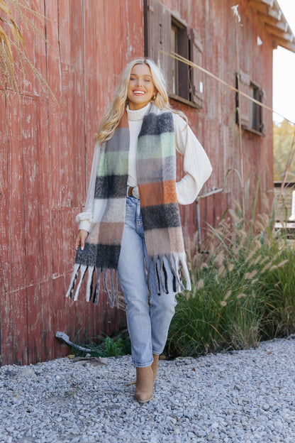 Black Multi Plaid Fringe Scarf - Magnolia Boutique