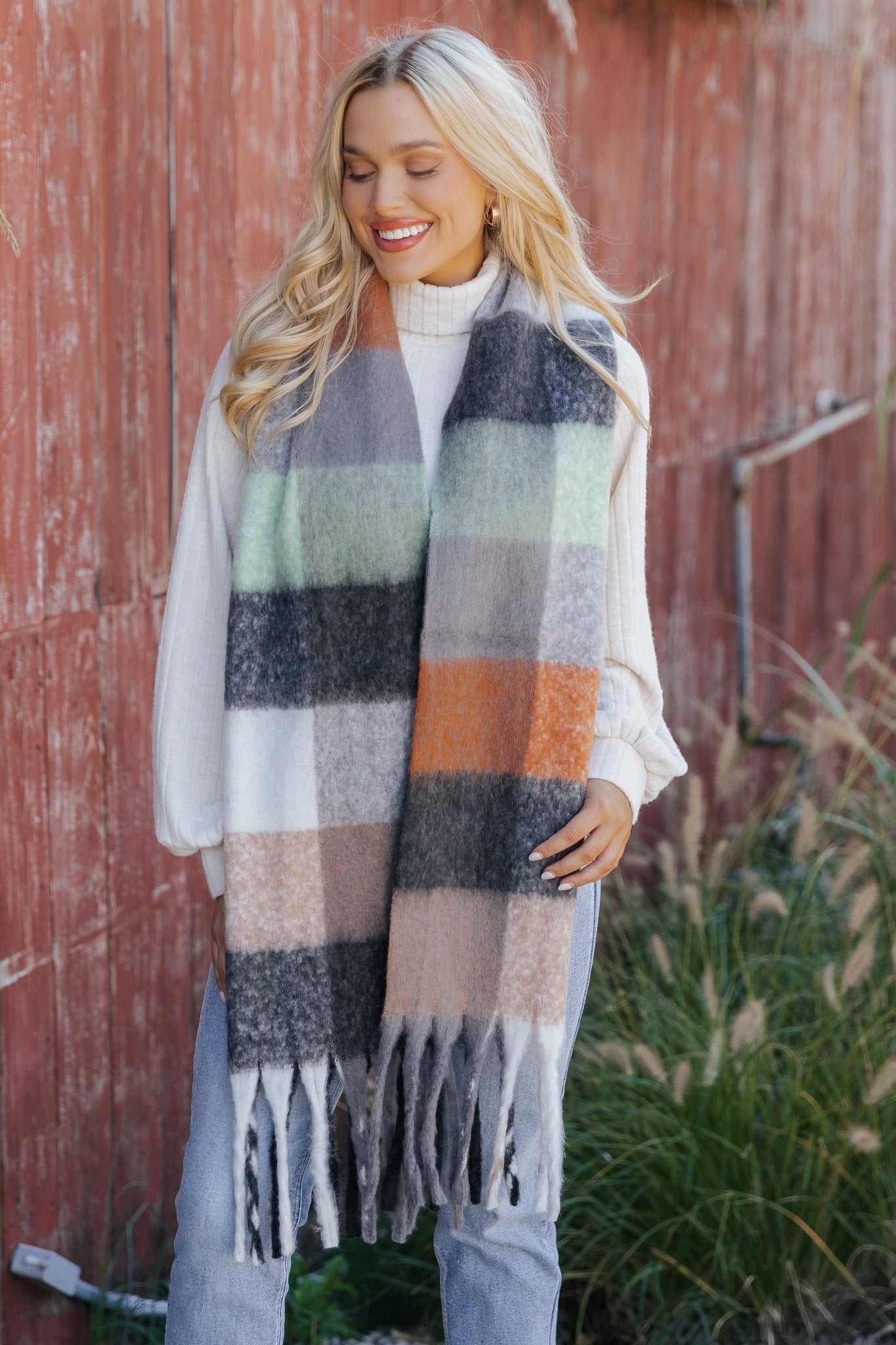 Black Multi Plaid Fringe Scarf - Magnolia Boutique