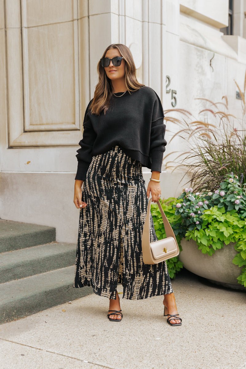 Black Multi Print Midi Skirt - Magnolia Boutique