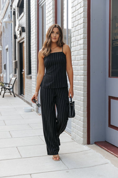 Black Pinstripe Linen Tank Top - Magnolia Boutique