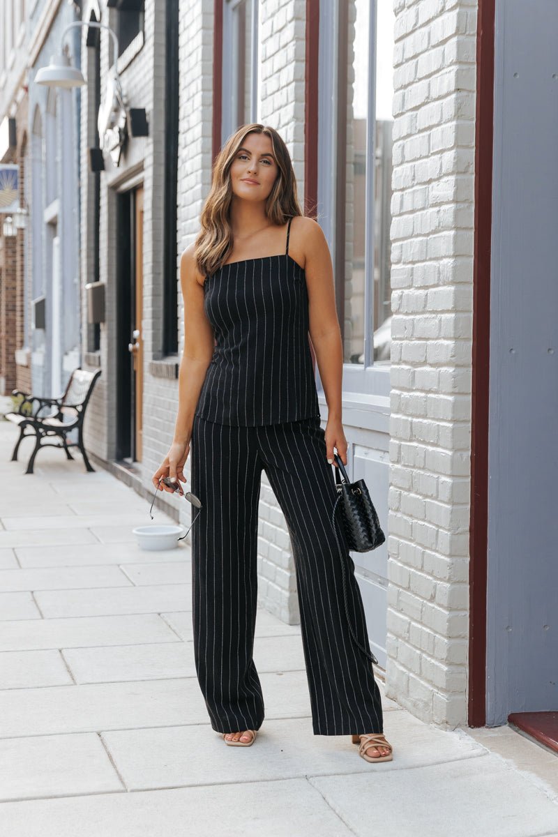 Black Pinstripe Linen Tank Top - Magnolia Boutique