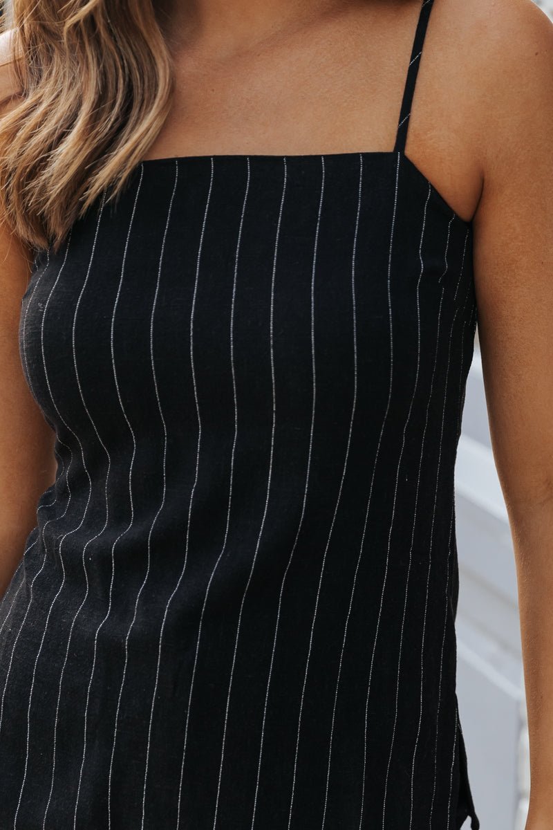 Black Pinstripe Linen Tank Top - Magnolia Boutique