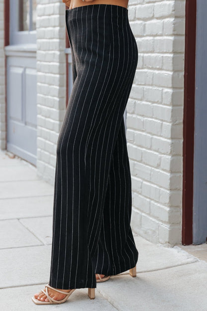 Black Pinstripe Low Rise Linen Pants - Magnolia Boutique