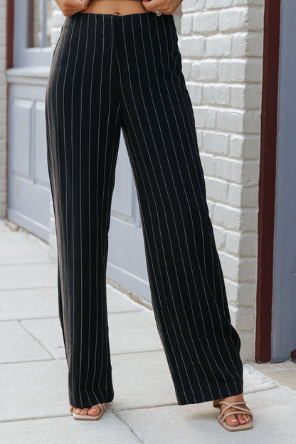 Black Pinstripe Low Rise Linen Pants - Magnolia Boutique