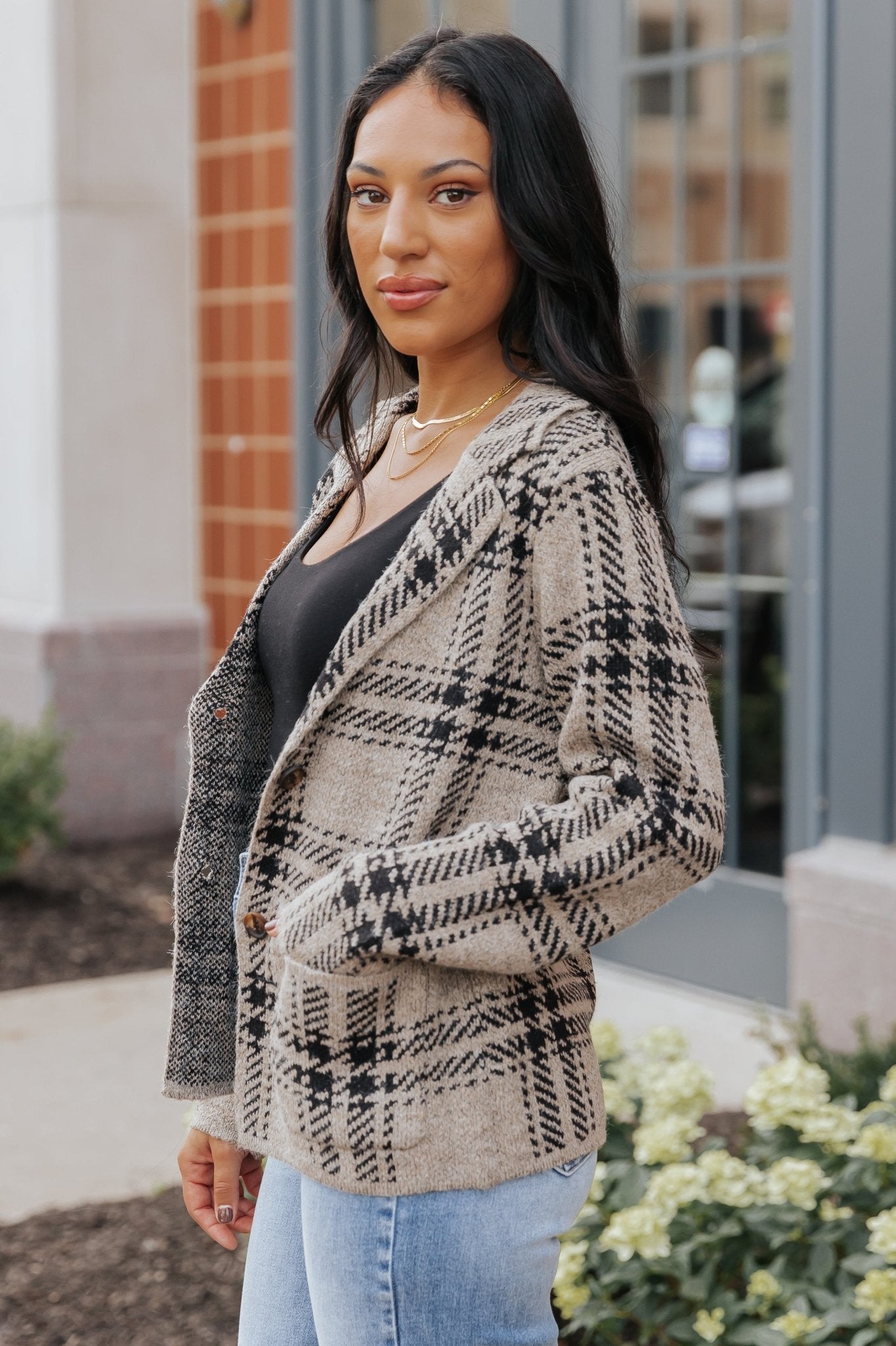 Black Plaid Button Up Sweater Jacket - Magnolia Boutique