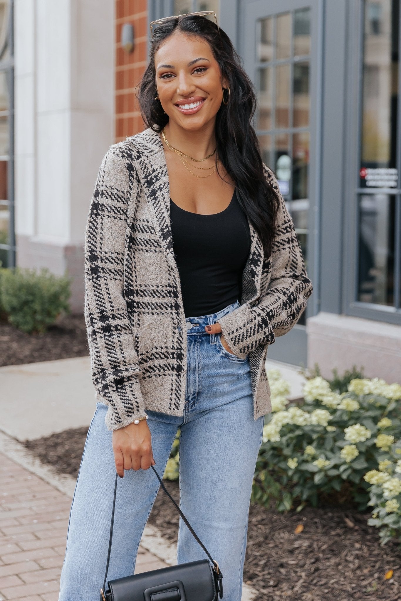 Black Plaid Button Up Sweater Jacket - Magnolia Boutique